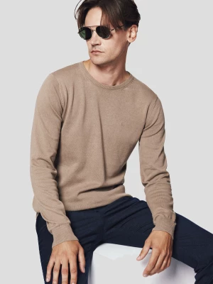 Sweter Ciemnobeżowy z Bawełną Gładki Tony Lancerto