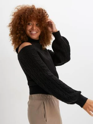 Zdjęcie produktu Sweter cold-shoulder BonPrix czarny