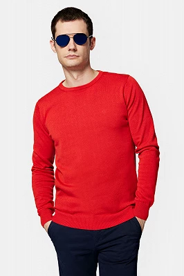 Sweter Czerwony z Bawełną Gładki Tony Lancerto