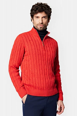 Sweter Czerwony Rozpinany z Bawełną Ronald Lancerto