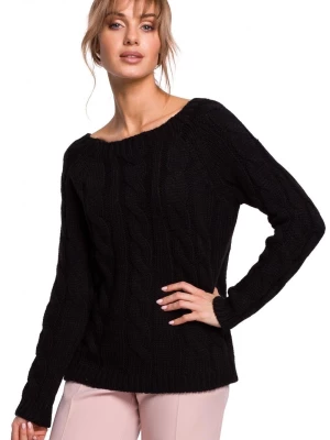 Sweter damski ażurowy ze splotem typu warkocz czarny Polskie swetry