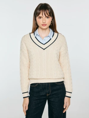 sweter damski bawełniany z dekoltem v-neck kremowy calia 103 Big Star