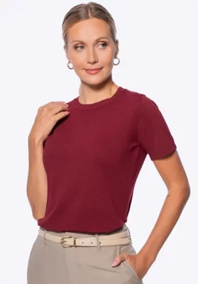 Sweter damski na krótki rękaw z wiskozy i nylonu czerwony Wittchen