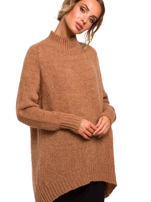 Sweter damski oversize asymetryczny sweter z wełną brązowy Polskie swetry