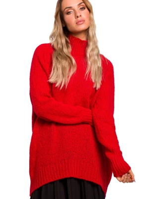 Sweter damski oversize asymetryczny sweter z wełną czerwony Polskie swetry