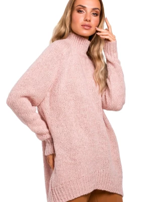 Sweter damski oversize asymetryczny sweter z wełną pudrowy róż Polskie swetry