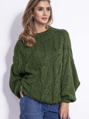 Sweter damski oversize oliwkowy z półgolfem Fobya