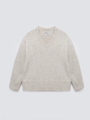 Sweter damski v-neck z dodatkiem wełny beżowy Violina 801 BIG STAR