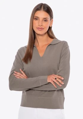 Sweter damski z dekoltem V-neck z wiskozy i nylonu ciemny beż Wittchen