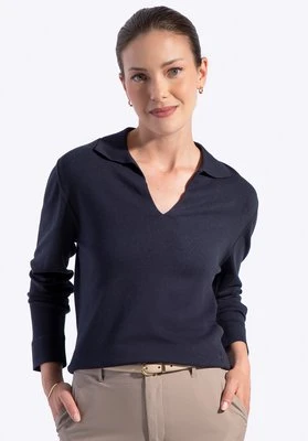 Sweter damski z dekoltem V-neck z wiskozy i nylonu granatowy Wittchen