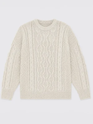 Sweter damski z grubym ozdobnym splotem kremowy Cristi 100 BIG STAR