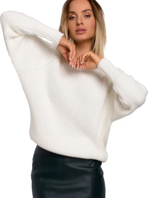 Sweter damski z przędzy ze splotem w prążek reglanowe rękawy kremowy Polskie swetry