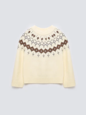 Sweter damski z skandynawskim wzorem kremowy Skandia 102 BIG STAR