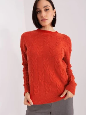 Sweter damski z warkoczami i długim rękawem ciemny pomarańczowy Wool Fashion Italia