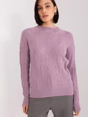 Sweter damski z warkoczami i długim rękawem fioletowy Wool Fashion Italia