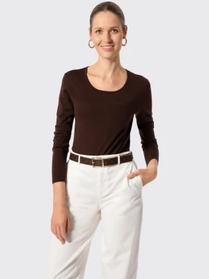 Sweter damski z wełny merino z okrągłym dekoltem ciemny brąz Wittchen