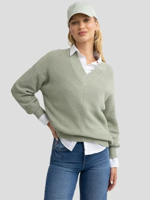 Sweter damski z wiskozy z dekoltem v-neck pistacjowy Cyntiana 300 BIG STAR