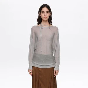 Sweter dekolt łódka z wiązaniem na krzyż srebrny BIMBA Y LOLA