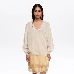 Sweter długi koronka bawełna len kość słoniowa BIMBA Y LOLA