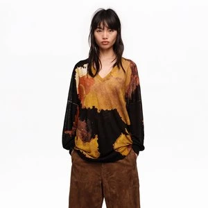 Sweter długi prosty len Blot czarny BIMBA Y LOLA