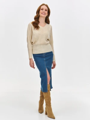 Sweter długi rękaw beżowy - SSW3673BE sweter długi rękaw - TOP SECRET - Odzieżowy sklep internetowy TOP SECRET
