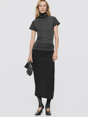 Sweter Dzianinowy, Krótki Rękaw, 100% Wełny - Limited Edition - Szary Średni - Massimo Dutti - Female