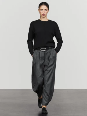 Sweter Dzianinowy, Okrągły Dekolt, Domieszka Wełny - Czarny - Massimo Dutti - Female