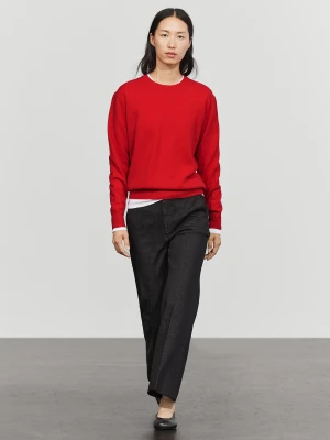 Sweter Dzianinowy, Okrągły Dekolt, Domieszka Wełny - Czerwony - Massimo Dutti - Female
