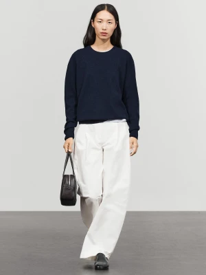 Sweter Z Mieszanki Wełny Z Okrągłym Dekoltem - Granatowy - Massimo Dutti - Female