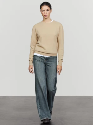 Sweter Dzianinowy, Okrągły Dekolt, Domieszka Wełny - Wielbłądzi - Massimo Dutti - Female