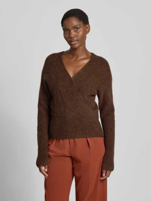 Sweter dzianinowy w stylu kopertowym model 'Bondie Hope' MSCH Copenhagen Ciemnobrązowy
