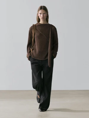 Sweter Dzianinowy Z Bawełną - Czekoladowy - - Massimo Dutti - Kobieta