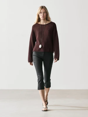Sweter Dzianinowy Z Bawełny I Lnu Z Ozdobną Kieszenią - Brązowy - - Massimo Dutti - Kobieta