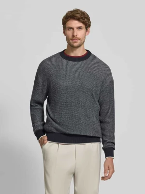 Sweter dzianinowy z czystej bawełny o kroju regular fit HECHTER PARIS Ciemnoniebieski melanż