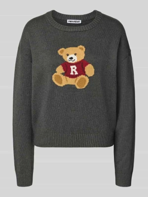 Sweter dzianinowy z czystej bawełny REVIEW Jasnoszary melanż