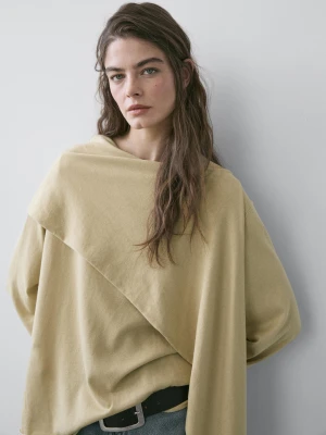 Sweter Dzianinowy Z Detalem Apaszki - Zielonkawy - - Massimo Dutti - Kobieta