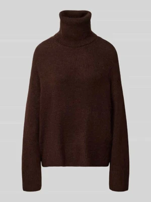 Sweter dzianinowy z golfem model 'KAMARA' Ichi Ciemnobrązowy
