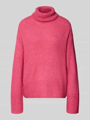 Sweter dzianinowy z golfem model 'KAMARA' Ichi Mocnoróżowy