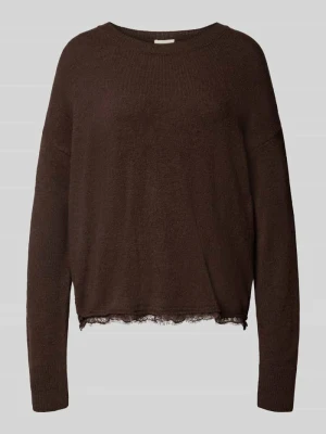 sweter z dzianiny o kroju relaxed fit z koronką milano italy Ciemnobrązowy