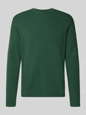 Sweter dzianinowy z mieszanki bawełny, krój slim fit lindbergh Ciemnozielony