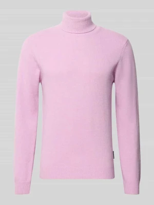 Sweter dzianinowy z mieszanki bawełny z golfem model 'KARL' Casual Friday Jasnofioletowy