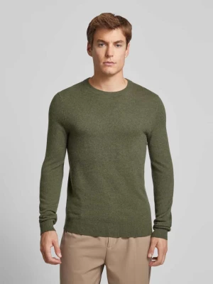 Sweter dzianinowy z mieszanki wełny i wiskozy z domieszką kaszmiru MCNEAL Khaki melanż