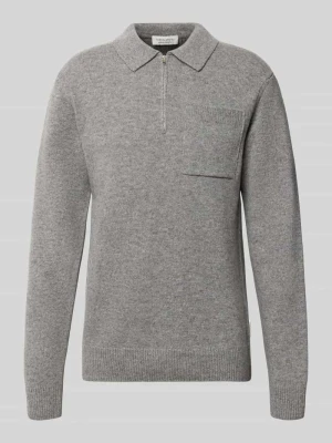 Sweter dzianinowy z mieszanki wełny z kołnierzykiem polo Model 'FELIPO' Casual Friday Jasnoszary melanż