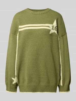 Sweter dzianinowy z okrągłym dekoltem model 'STAR' Daisy Street Jasnozielony