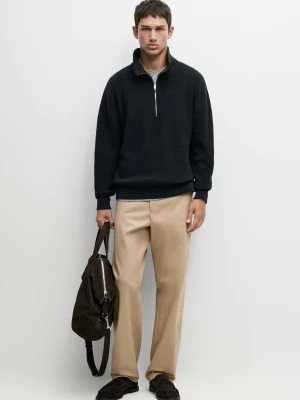 Sweter Dzianinowy Z Półgolfem Ze 100% Bawełny - Granatowy - Massimo Dutti - Male