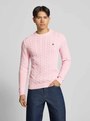 Sweter dzianinowy z warkoczowym wzorem i haftowanym logo REVIEW