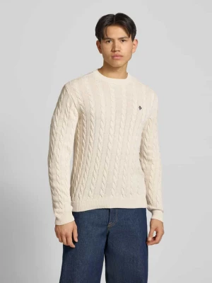 Sweter dzianinowy z warkoczowym wzorem i haftowanym logo REVIEW