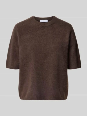 Sweter dzianinowy z wełny z rękawem 1 / 2 comma Ciemnobrązowy