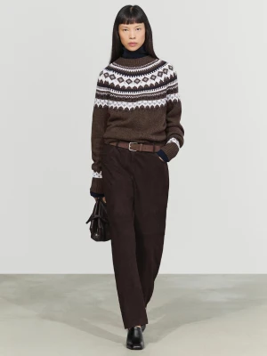 Sweter Dzianinowy Żakard Z Mieszanki Wełny - Brązowy - Massimo Dutti - Female