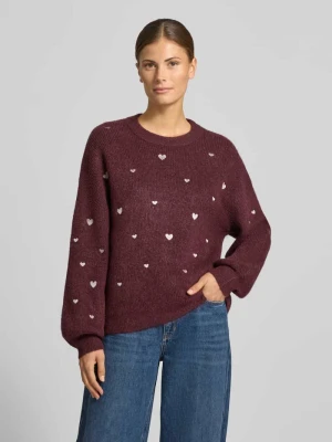 Sweter dzianinowy ze stitchingami i dekoltem pod szyję Apricot Bordowy